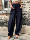 Solid Color Pocket Casual Trousers for Women