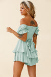 Solid Color Off-Shoulder Ruffle Sleeve Romper