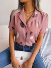 Elegant Feather Collar Short Sleeve Blouse for Women