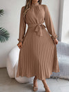 Elegant Stand Collar Pleated Maxi Dress for Women