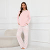 Women’s Round Neck Long Sleeve Top & Striped Printed Lace-Up Trousers Homewear Pajamas Set