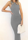 Fall Sleeveless Ribbed Split Sheath Dress