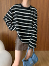 Casual Striped Black and White Loose Sweatshirt