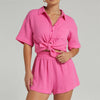 Solid Color Casual Shirt and Shorts Set