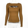 Sexy Chest Hollow-Out Long Sleeve Ribbed Top