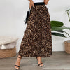 Solid Color Leopard Print Pleated Skirt