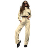 Solid Color Zipper Drawstring Top and Trousers Set