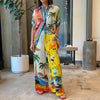 Multicolor Print Elastic Waist Wide-Leg Pants Set