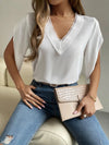 V-Neck Lace Short Sleeve Chiffon Top for Women