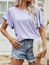 Women’s Hollow Out Ruffle Sleeve Casual T-Shirt