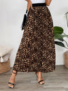 Solid Color Leopard Print Pleated Skirt