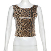 Leopard Print Lace Stitching Sleeveless Top