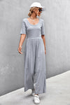 Short Sleeve U Collar Loose Wide Leg Jumpsuit