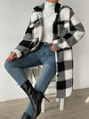 Loose Open Buckle Collared Plush Plaid Coat