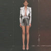 Metallic Coated Bling Bling Sequined Short Suit with Mid-Length Skirt Set