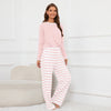 Women’s Round Neck Long Sleeve Top & Striped Printed Lace-Up Trousers Homewear Pajamas Set