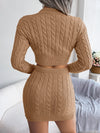 Casual Twist Cropped Sweater and Hip Skirt Set