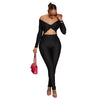 Collared Twist Hollow Cutout Cropped Long Sleeve Jumpsuit