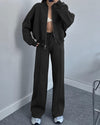 Solid Color Zipper Cardigan and Straight Pants Set