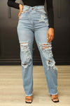 High Waist Ripped Straight-Leg Jeans