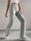 Solid Color Ribbed Knit Bell Bottom Pants