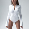 Slim Long Sleeve Button-Up Collared Bodysuit for Women