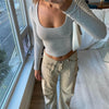 Casual Large Round Neck Long Sleeve Ribbed Top for Women