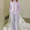 Cotton Two-Piece Pajama Set with Striped Trousers