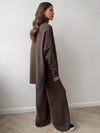 Turtleneck Sweater Suit - Loose Casual Thick Knit Trousers Set