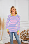 Striped Round Neck Long Sleeve Casual Sweatshirt for Women