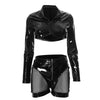 Faux Leather Zipper Short Top and Sheath Shorts Set