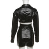 Collared V-Neck Faux Leather Two-Piece Set