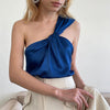 Klein Blue Satin Asymmetrical Shoulder Vest