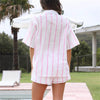 Striped Short Sleeve Beach Two-Piece Set