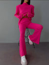 High Neck Ribbing Knitting Set Women Pullover Sweater Pants Woolen Two-Piece Set