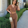 Casual Summer V-Neck Pleated Two-Piece Pants Set