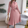 Elegant Stand Collar Pleated Maxi Dress for Women