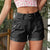 Office High Waist Curl Denim Shorts