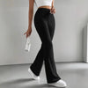 Solid Color Ribbed Knit Bell Bottom Pants