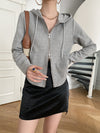 French Tight Waist Double Zipper Hooded Sweater