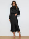 Elegant Long Sleeve Satin Evening Dress