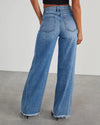 Loose Wide Leg Frayed Hem Jeans with Side Stitching