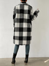 Loose Open Buckle Collared Plush Plaid Coat