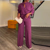 Casual V-Neck Long Sleeve Top & Wide Leg Trousers Suit