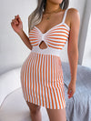 High Waist Striped Contrast Color Knit Dress