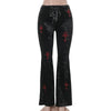 Halloween Slim Fit Cross Embroidered Bell Bottom Pants