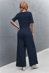 Short Sleeve U Collar Loose Wide Leg Jumpsuit