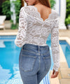 Lace Stitching Solid Color Long Sleeve One-Piece