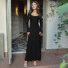 Elegant U-Neck Long Sleeve Maxi Dress