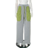 High Waist Color Contrast Patchwork Wide Leg Pants